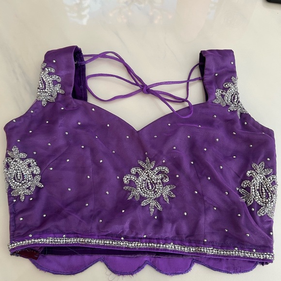 Purple Embellished Saree with Matching Blouse - Picture 9 of 11
